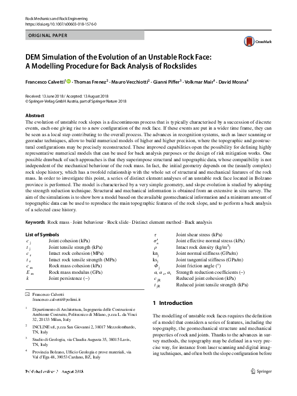 (PDF) DEM Simulation of the Evolution of an Unstable Rock Face: A ...