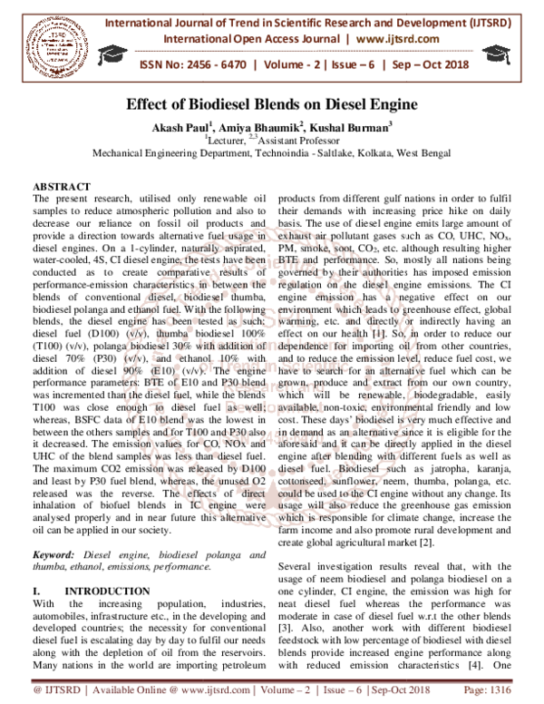 (PDF) Effect of Biodiesel Blends on Diesel Engine