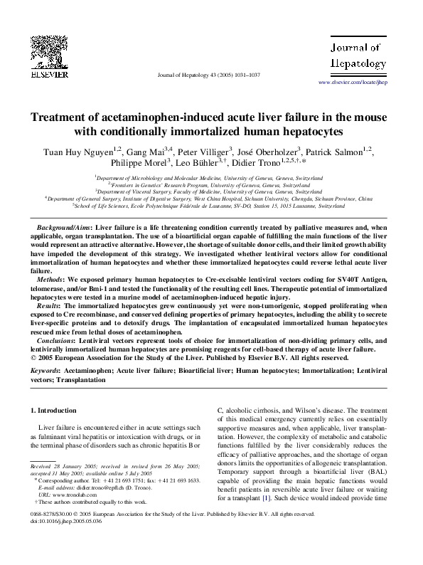 (PDF) Treatment of acetaminophen-induced acute liver failure in the ...