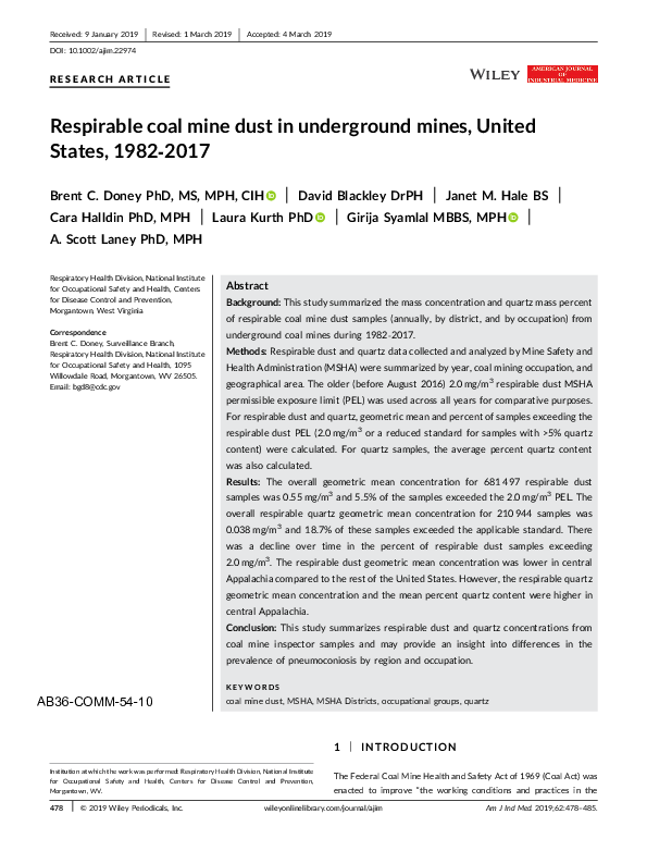 (PDF) Respirable coal mine dust in underground mines, United States ...