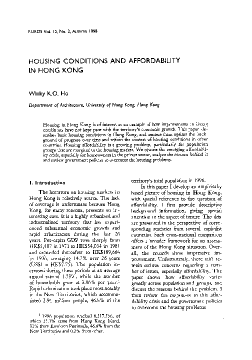 (PDF) Housing Conditions and Affordability in Hong Kong Winky K.O. Ho
