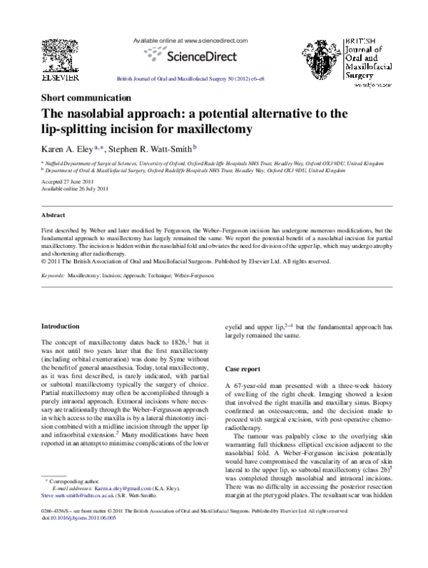 (PDF) The nasolabial approach: a potential alternative to the lip ...