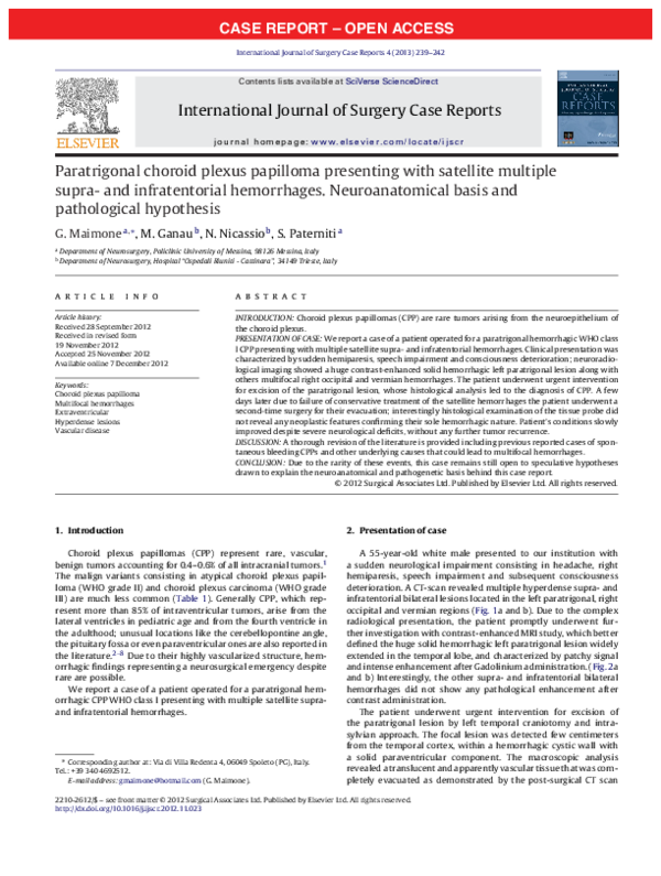(PDF) Paratrigonal choroid plexus papilloma presenting with satellite ...