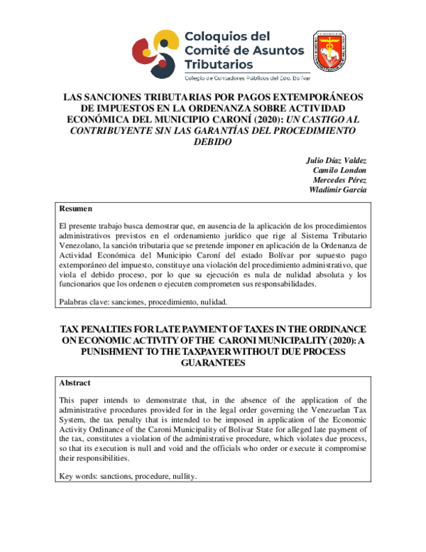 (PDF) LAS SANCIONES TRIBUTARIAS POR PAGOS EXTEMPORÁNEOS DE IMPUESTOS EN ...