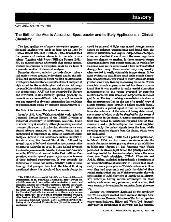 (PDF) The Birth of the Atomic Absorption Spectrometer and Its Early Applications in Clinical