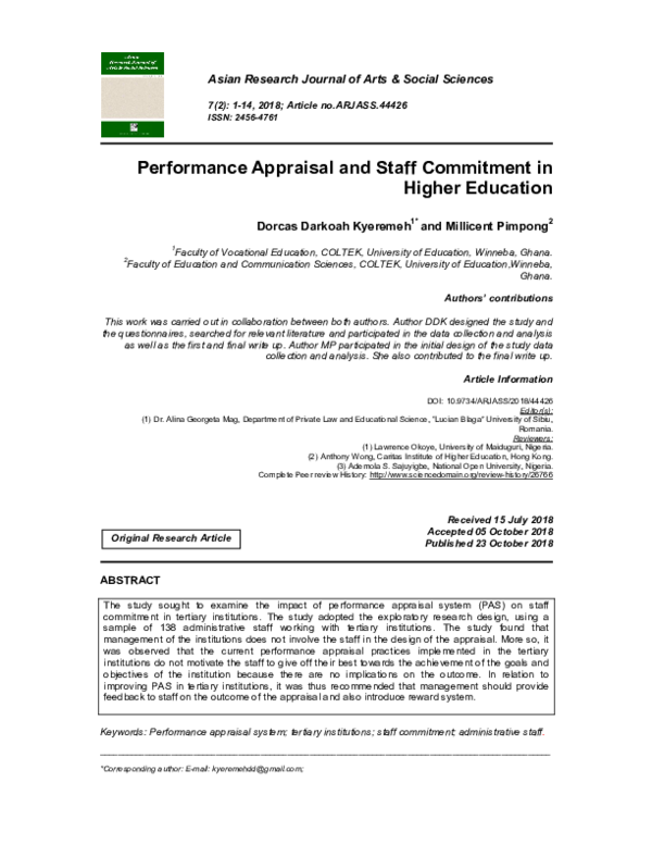 (PDF) Performance Appraisal and Staff Commitment in Higher Education
