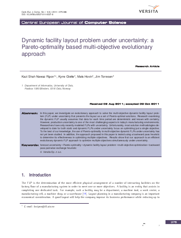 (PDF) Dynamic facility layout problem under uncertainty: a Pareto ...