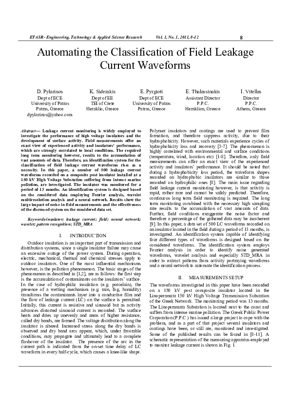 (PDF) Automating the Classification of Field Leakage Current Waveforms