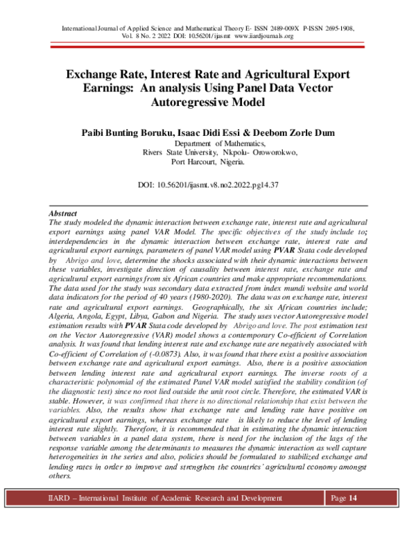 (PDF) Exchange Rate, Interest Rate and Agricultural Export Earnings: An ...