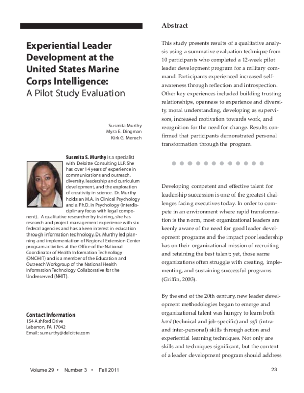 (PDF) Experiential Leader Development at the United States Marine Corps ...