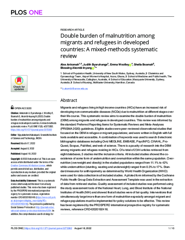(PDF) Double burden of malnutrition among migrants and refugees in ...