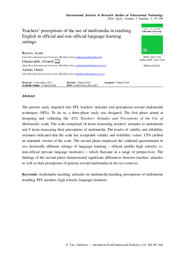 (PDF) Teachers’ perceptions of the use of multimedia in teaching ...