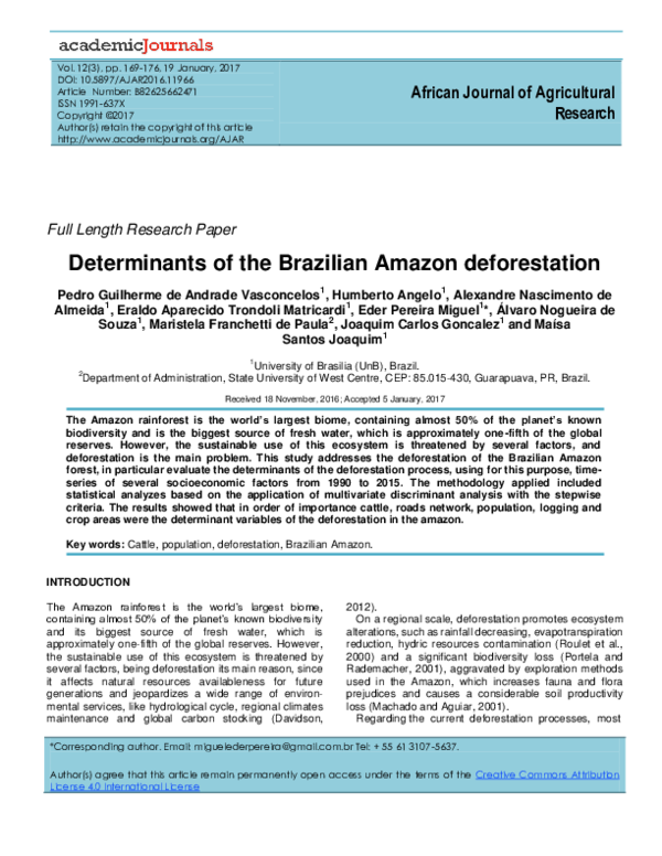 (PDF) Determinants of the Brazilian Amazon deforestation