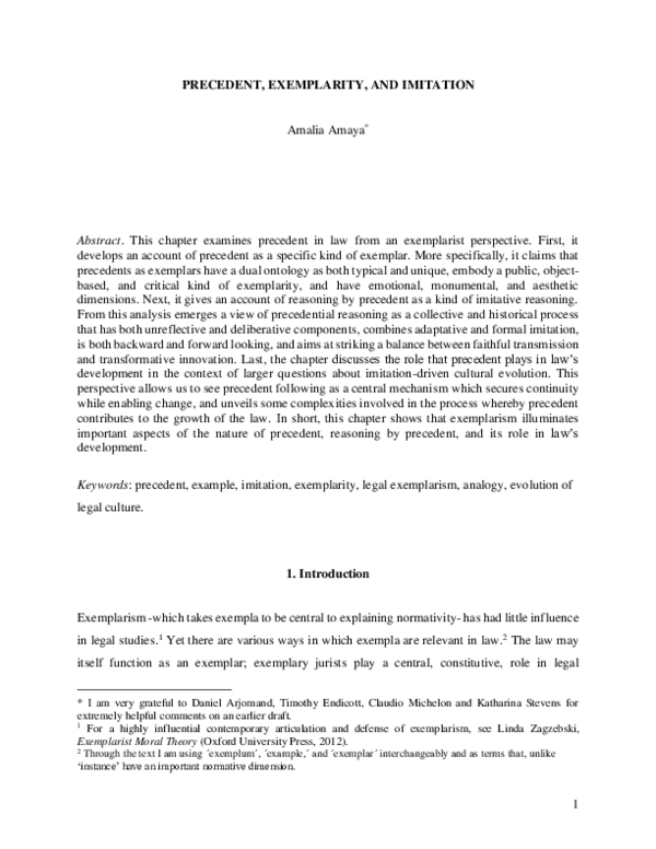 (PDF) Precedent, Exemplarity, and Imitation