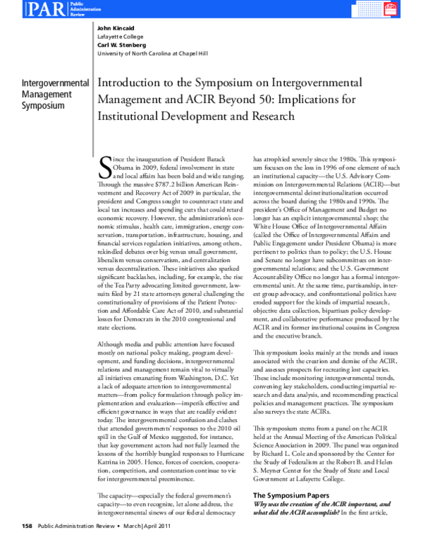 (PDF) Introduction to the Symposium on Intergovernmental Management and ...