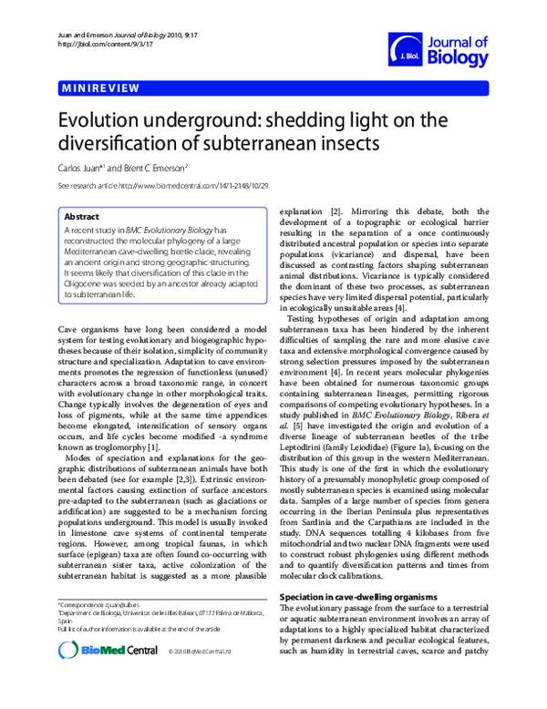 (PDF) Evolution underground: shedding light on the diversification of ...