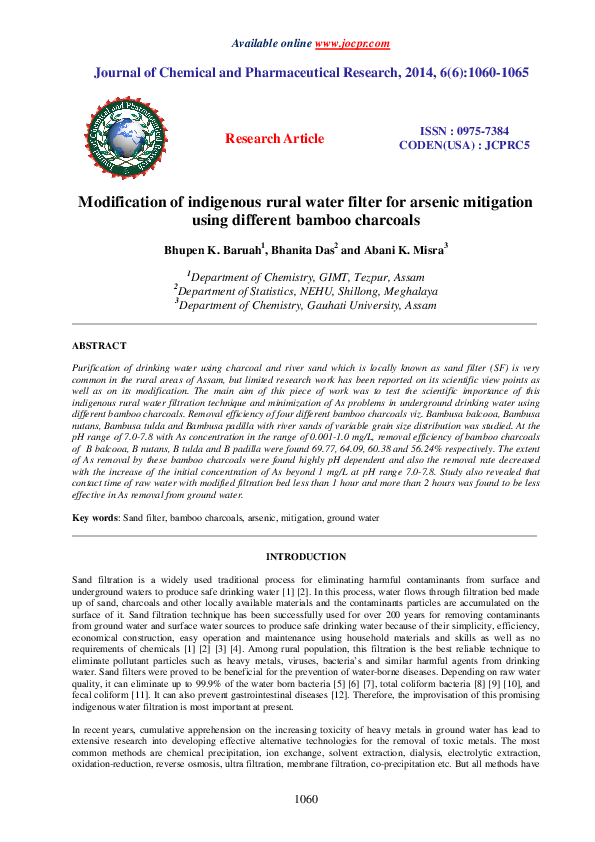 (PDF) Modification of indigenous rural water filter for arsenic ...