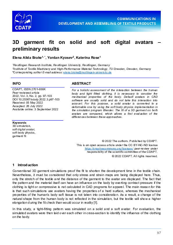(PDF) 3D garment fit on solid and soft digital avatars – preliminary ...