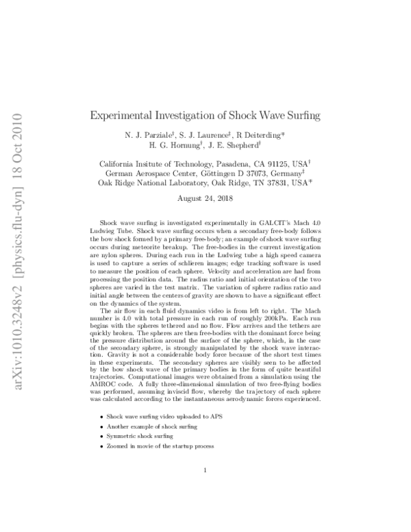 (PDF) Experimental Investigation of Shock Wave Surfing