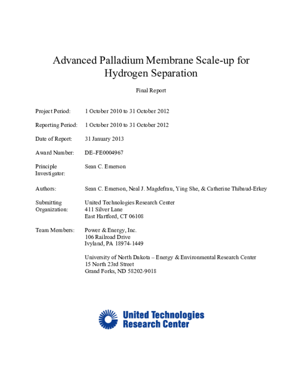 (PDF) Advanced Palladium Membrane Scale-up for Hydrogen Separation