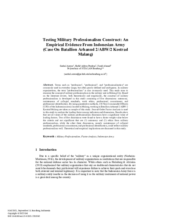 (PDF) Testing Military Professionalism Construct: An Empirical Evidence ...