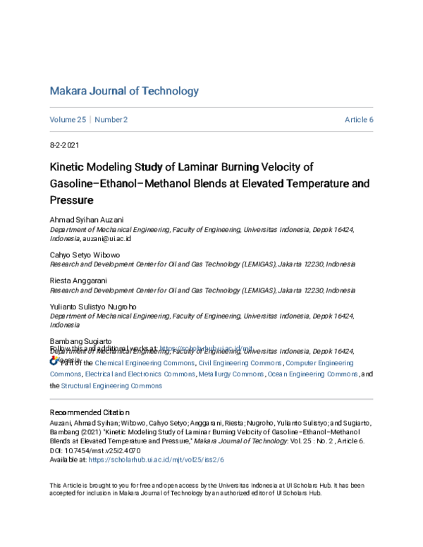 (PDF) Kinetic Modeling Study of Laminar Burning Velocity of Gasoline ...