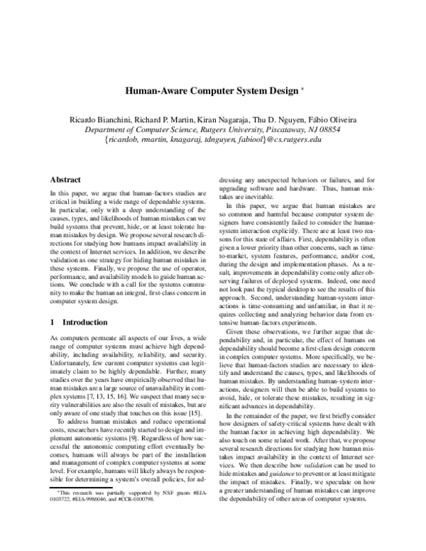 (PDF) Human-aware computer system design