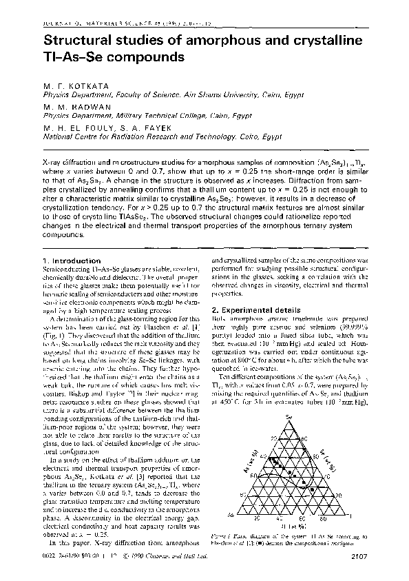 (PDF) Structural studies of amorphous and crystalline Tl-As-Se compounds