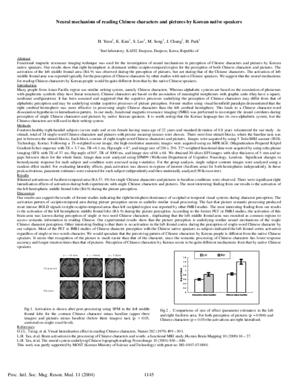 (PDF) Neural mechanism of reading Chinese characters and pictures by ...