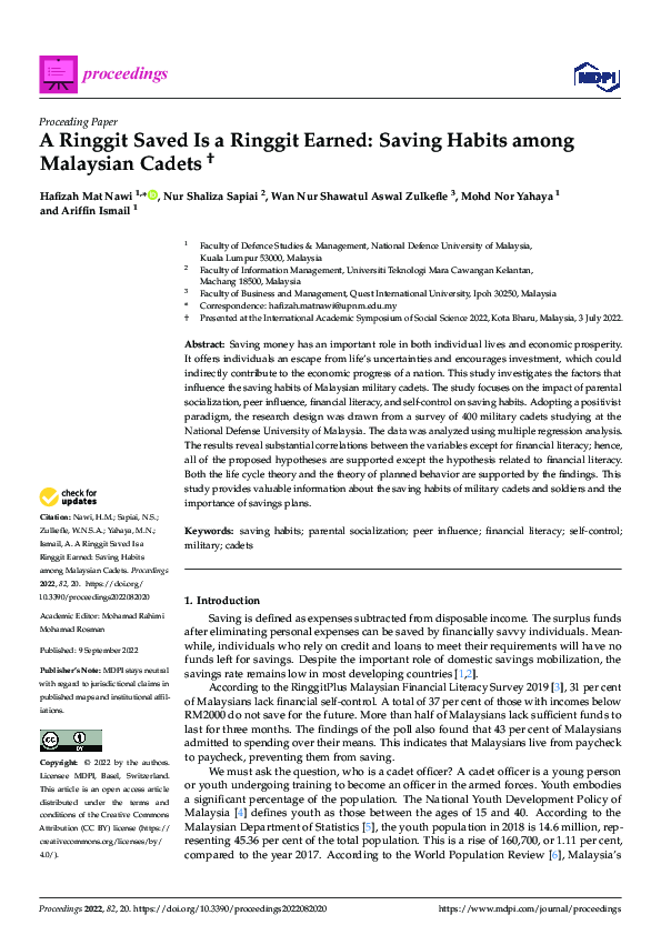(PDF) A Ringgit Saved Is a Ringgit Earned: Saving Habits among ...