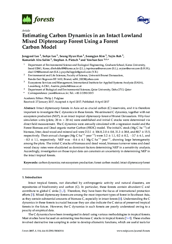 (PDF) Estimating Carbon Dynamics in an Intact Lowland Mixed Dipterocarp ...