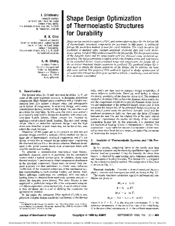 (PDF) Shape Design Optimization of Thermoelastic Structures for Durability