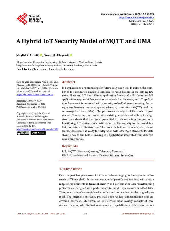 (PDF) A Hybrid IoT Security Model of MQTT and UMA