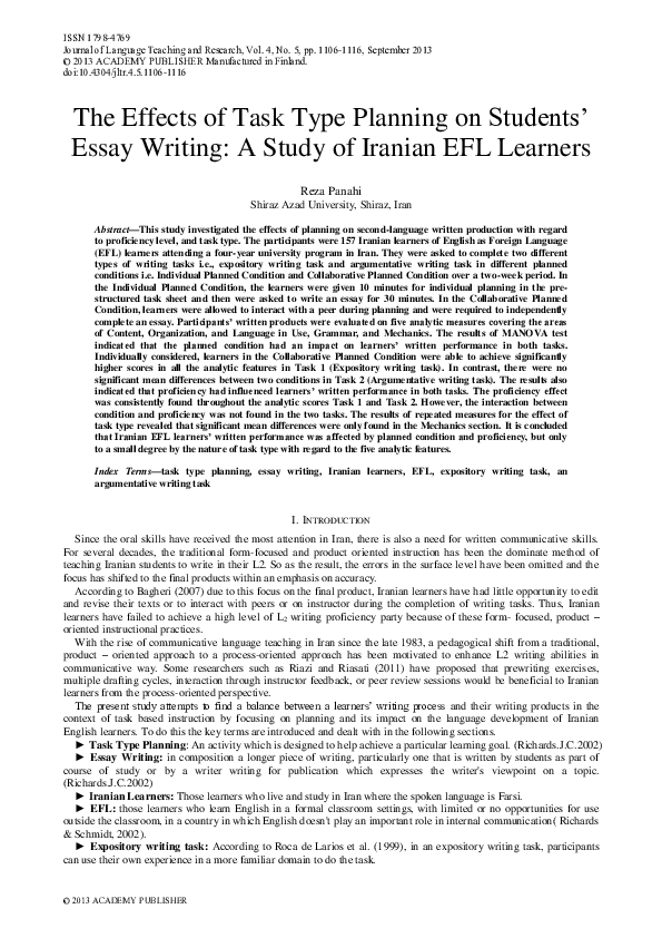 (PDF) The Effects of Task Type Planning on Students’ Essay Writing: A ...