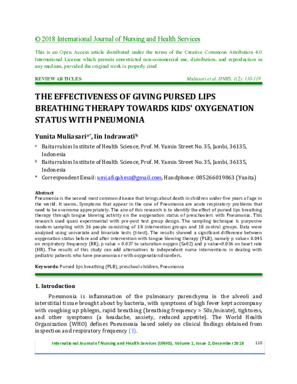 (PDF) The Effectiveness of Giving Pursed Lips Breathing Therapy Towards ...