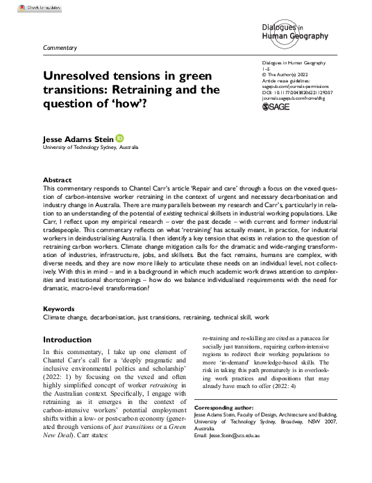 Unresolved tensions in green transitions: Retraining and the question of 'how'