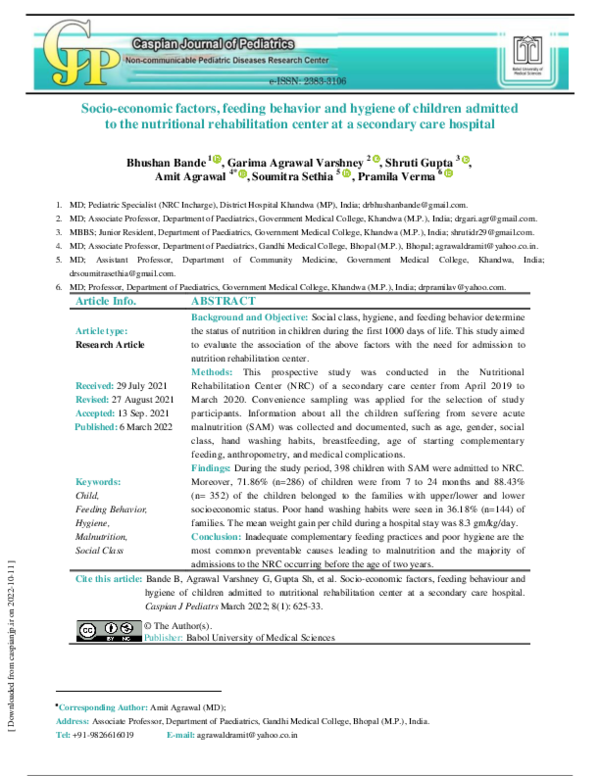 (PDF) Socio-economic factors, feeding behavior and hygiene of children ...
