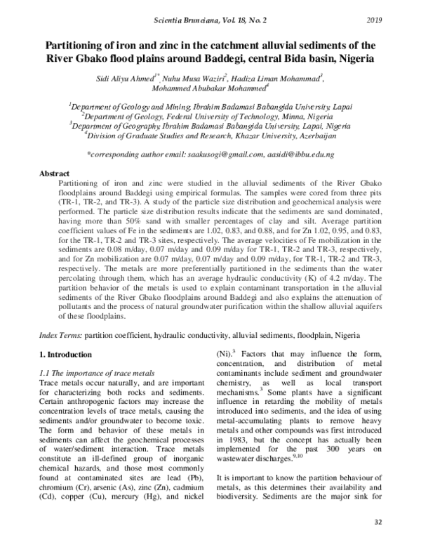 (PDF) Partition behaviour of iron and zinc in the catchment alluvial