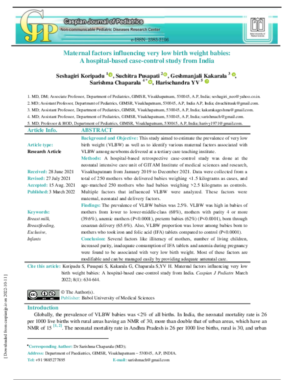 (PDF) Maternal factors influencing very low birth weight babies: A ...