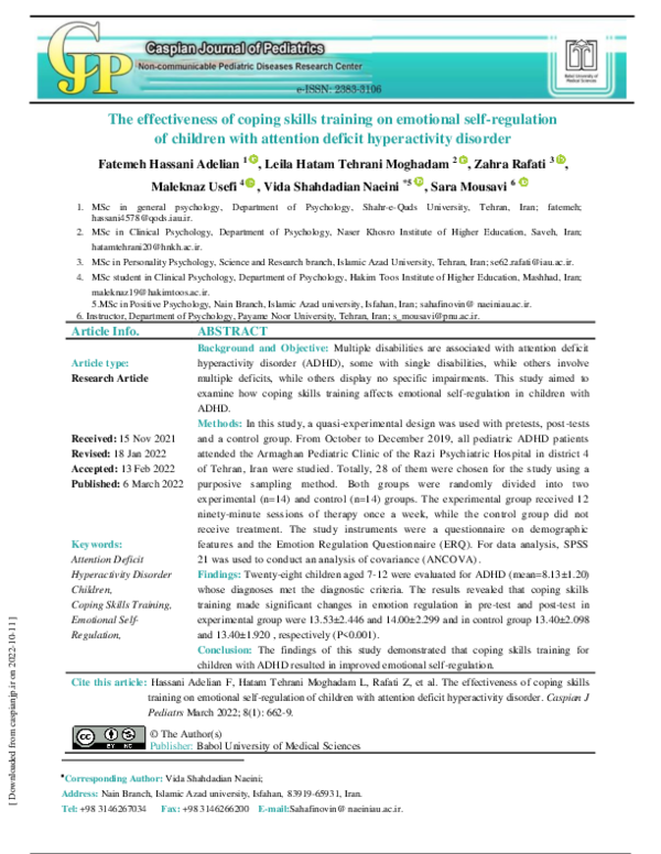 (PDF) The effectiveness of coping skills training on emotional self ...
