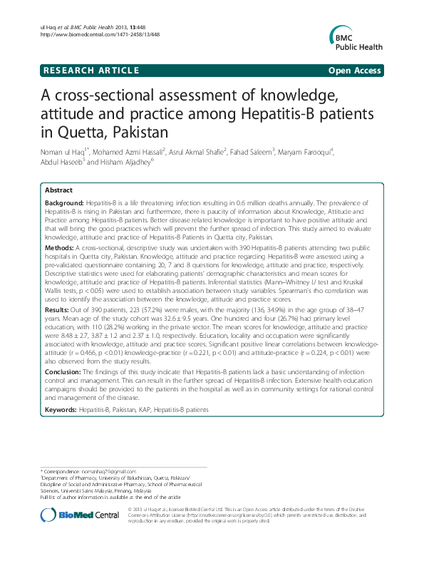 (PDF) A cross-sectional assessment of knowledge, attitude and practice ...