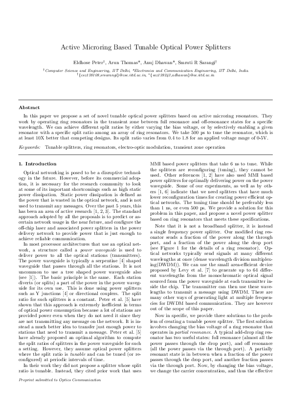 (PDF) Active microring based tunable optical power splitters