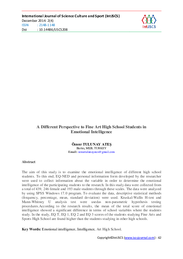 (PDF) A Different Perspective to Fine Art High School Students in