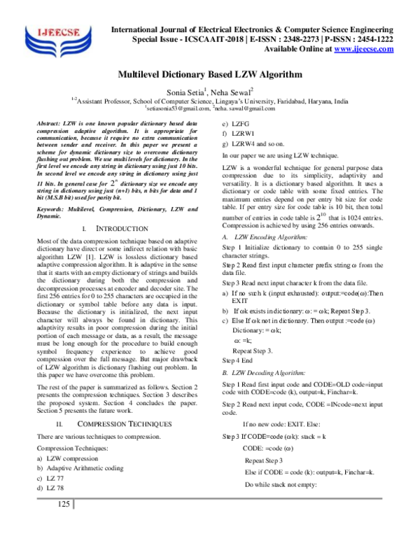 (PDF) Multilevel Dictionary Based LZW Algorithm