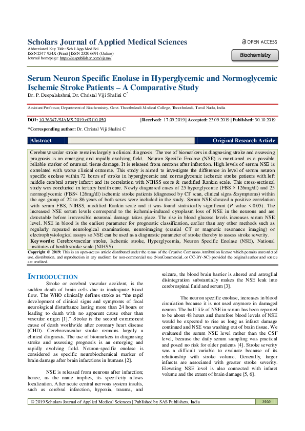 (PDF) Serum Neuron Specific Enolase in Hyperglycemic and Normoglycemic ...