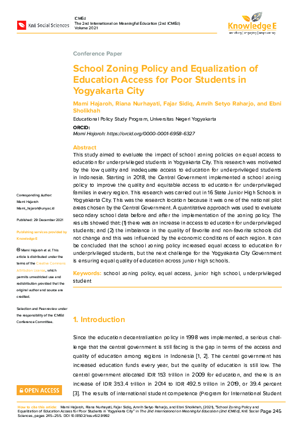 (PDF) School Zoning Policy and Equalization of Education Access for