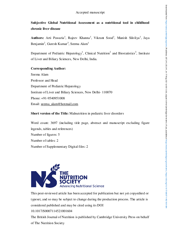 (PDF) Subjective global nutritional assessment as a nutritional tool in ...