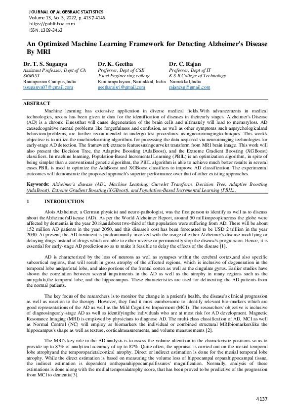 (PDF) An Optimized Machine Learning Framework for Detecting Alzheimer's ...