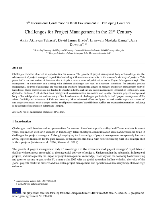 (PDF) Challenges For Project Management In The 21st Century