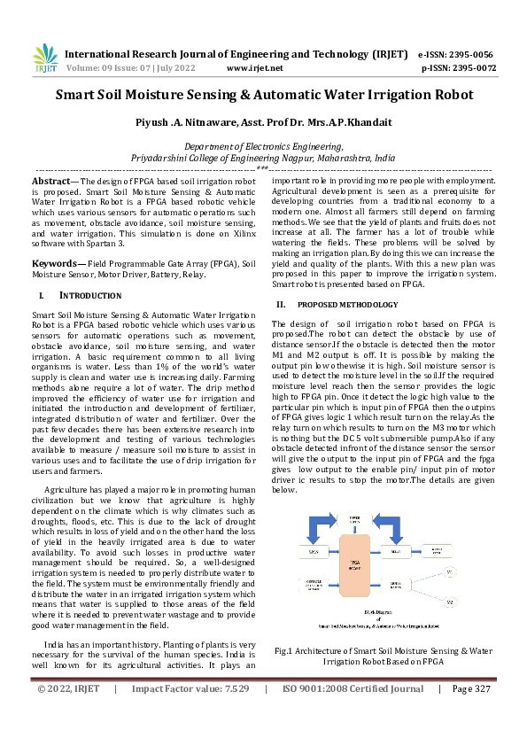 (PDF) Smart Soil Moisture Sensing & Automatic Water Irrigation Robot